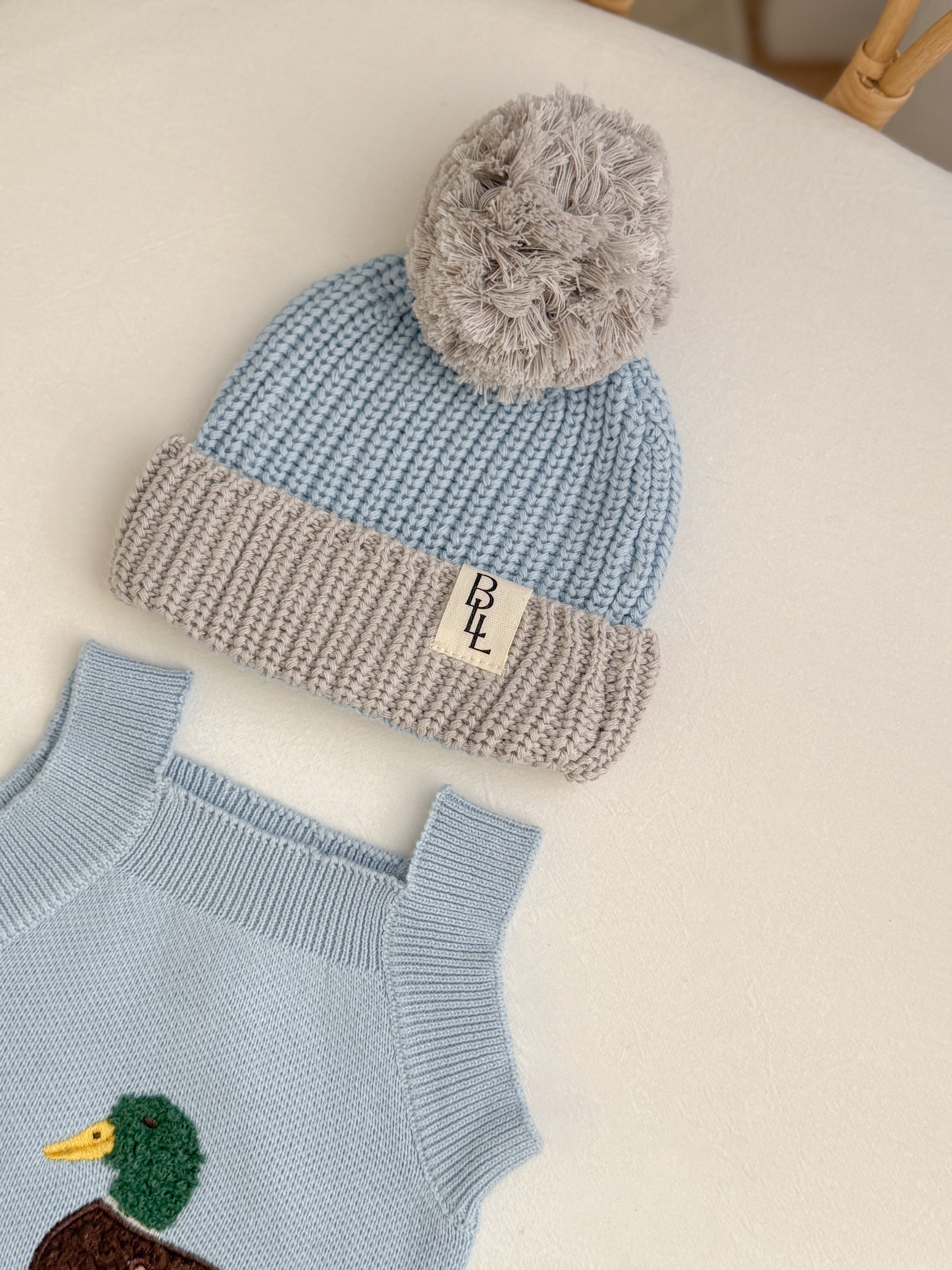 Knit Pom Beanie - Sky