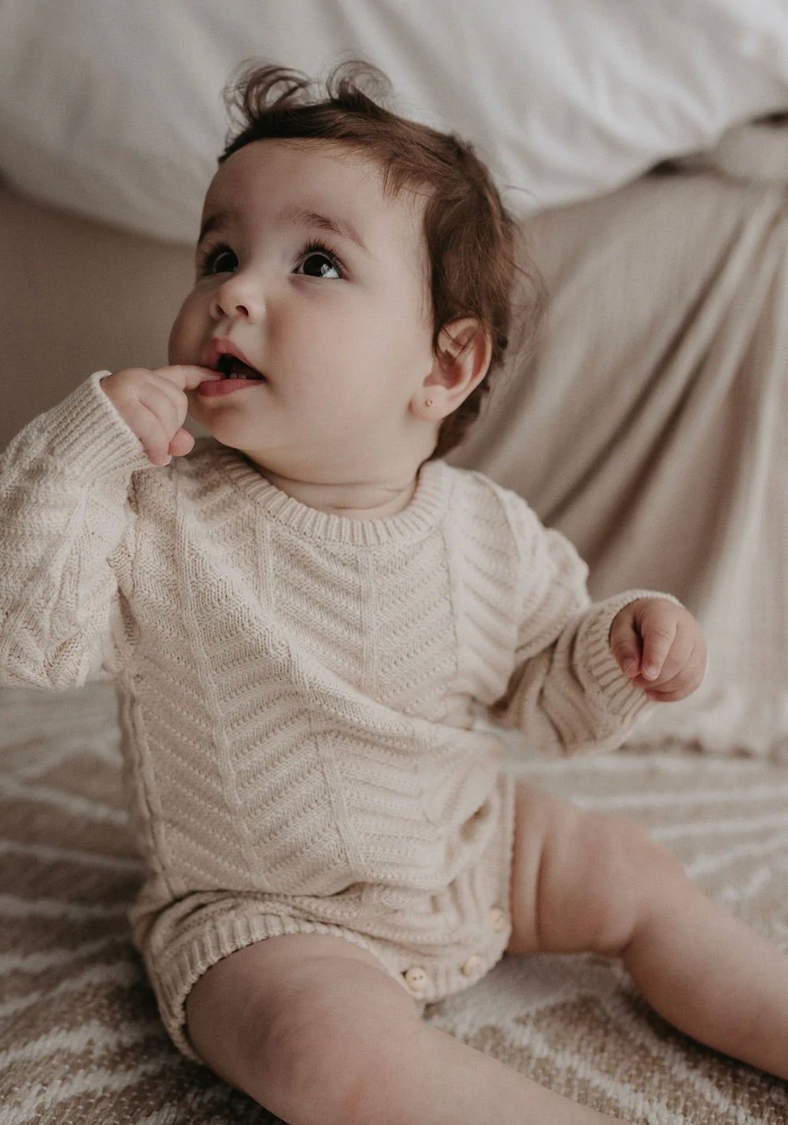 Chevron Knit Romper | Bone
