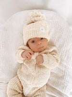 Chunky Knit Pom Beanie - Cocoa Fleck
