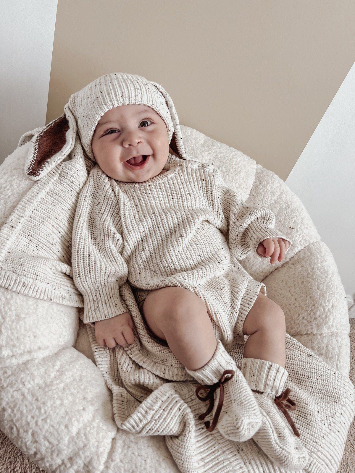 Easter Knit Bubble Romper - Cocoa Fleck