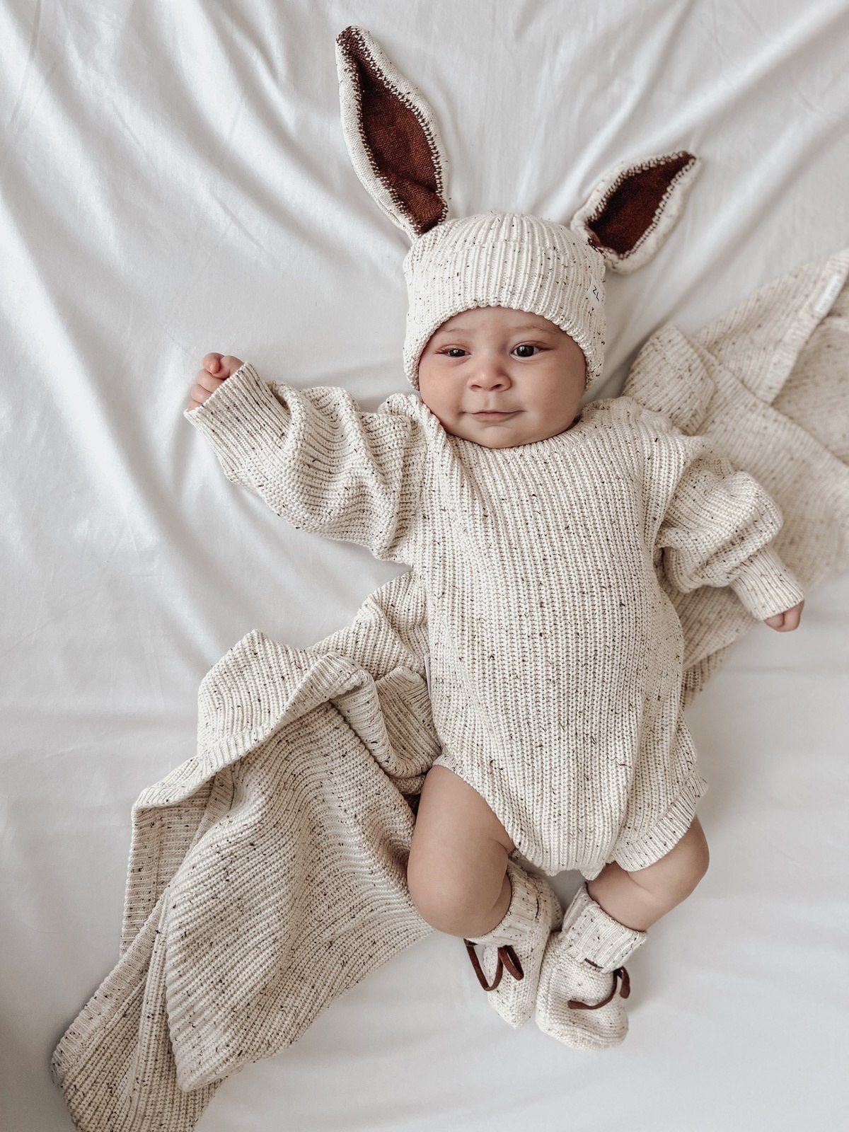 Easter Knit Bubble Romper - Sand Fleck