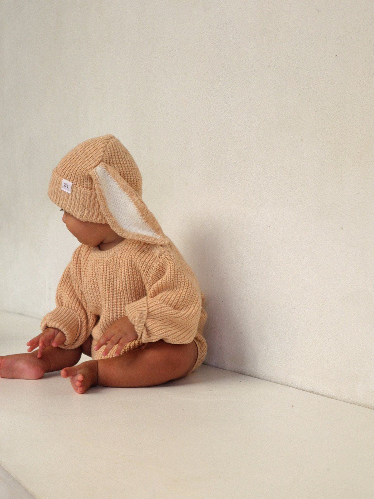Easter Knit Bubble Romper - Sand Fleck