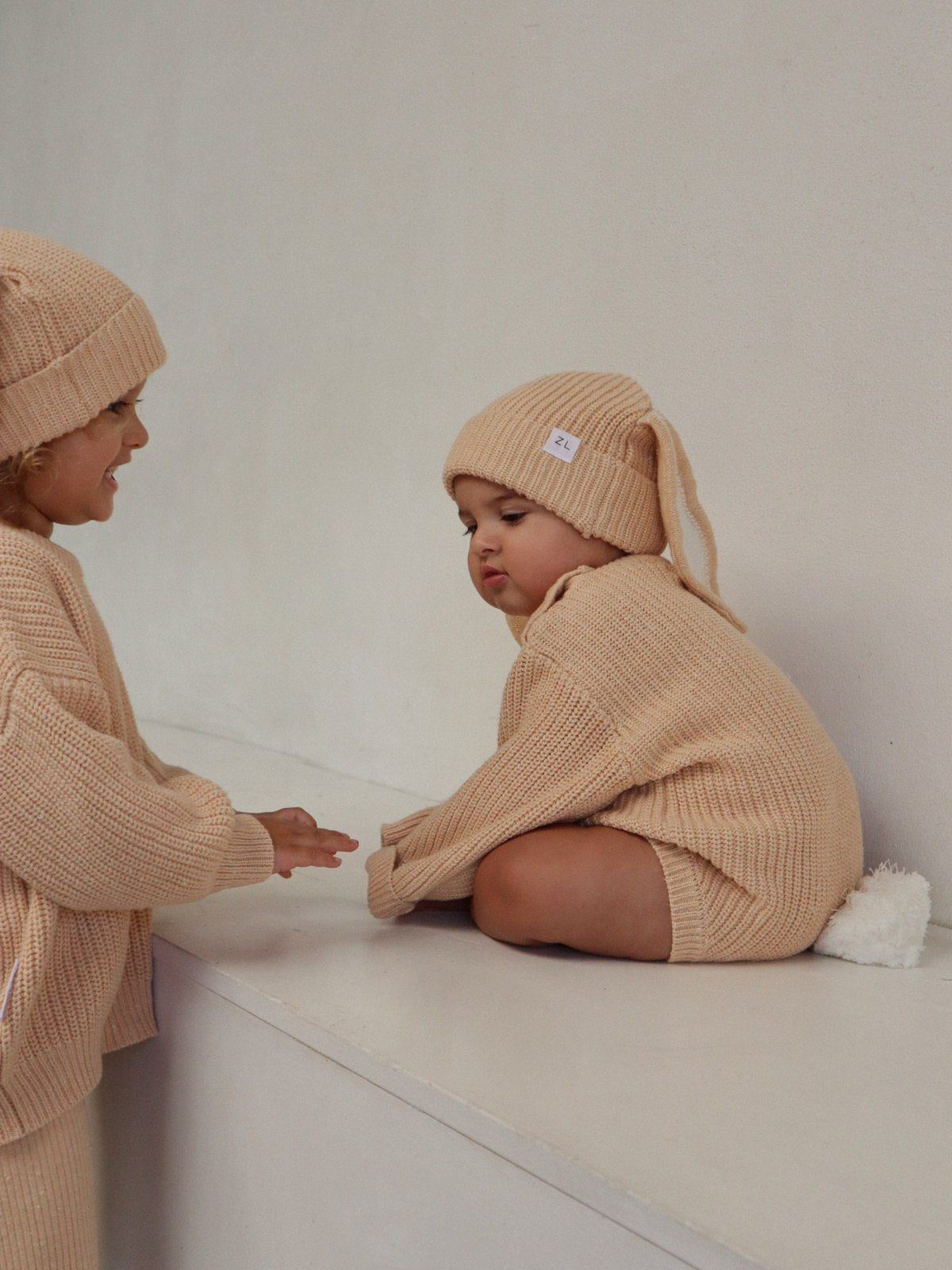 Easter Knit Bubble Romper - Cocoa Fleck