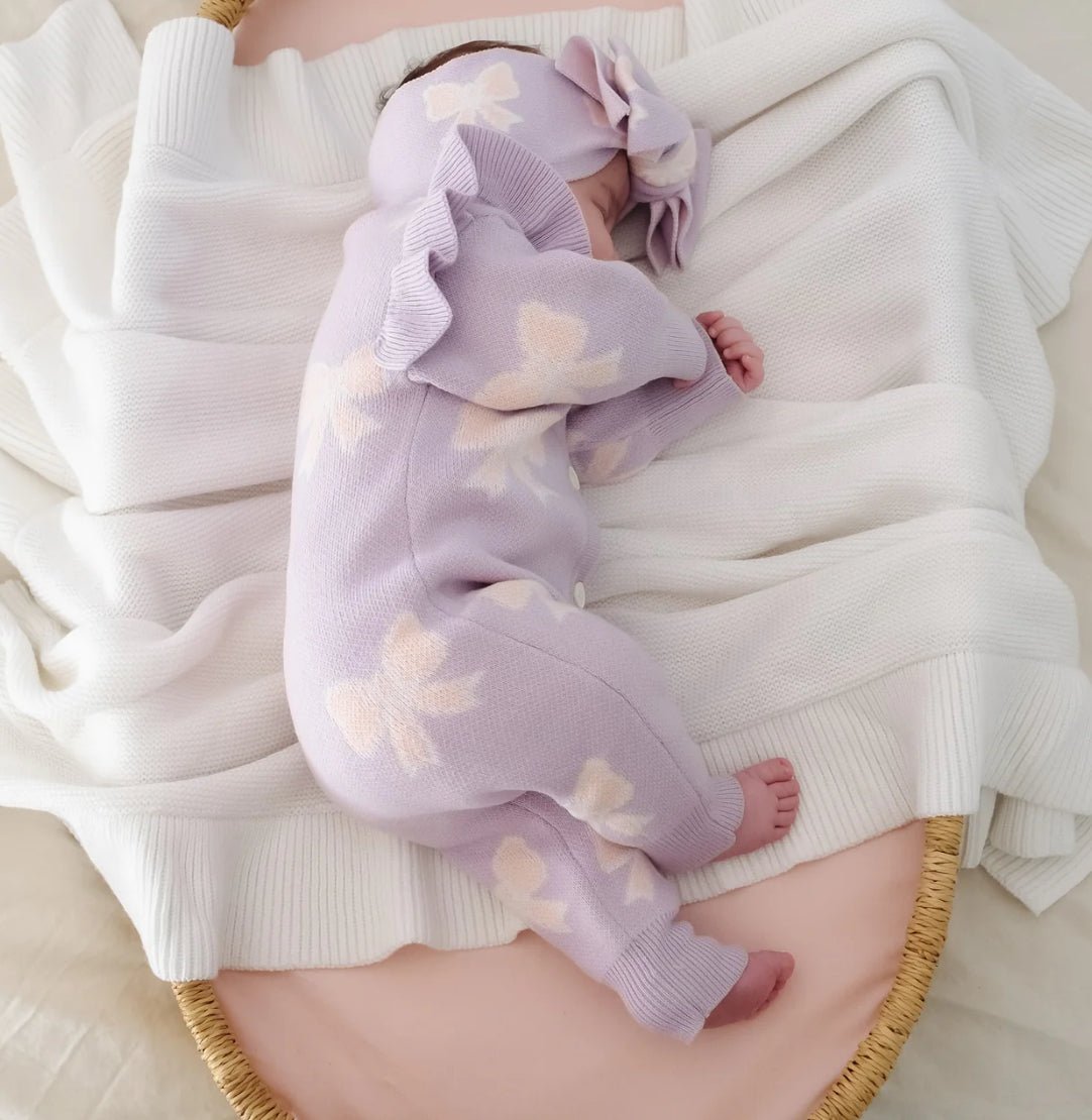 Easter Knit Purple Bow Romper