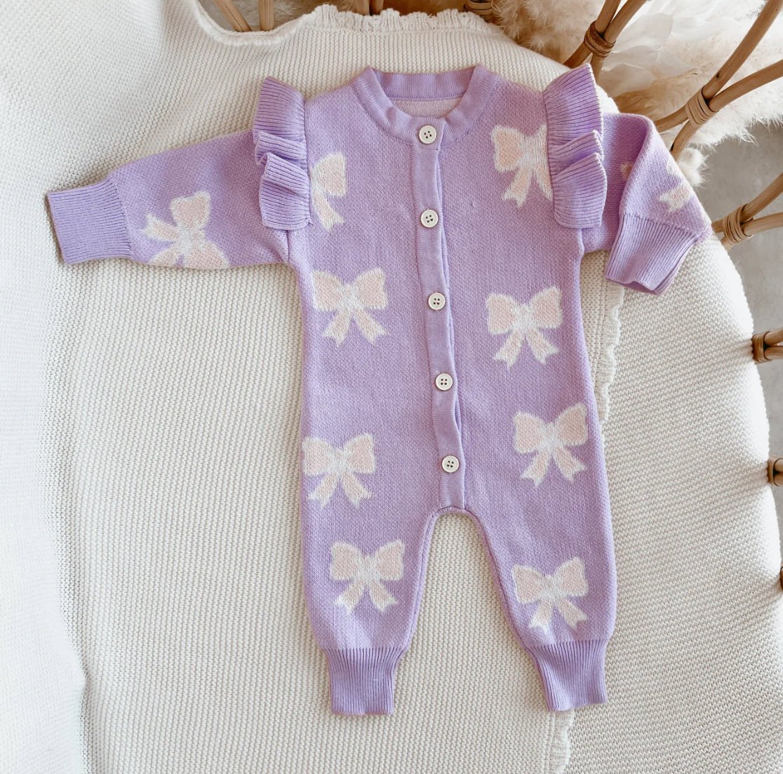 Easter Knit Purple Bow Romper