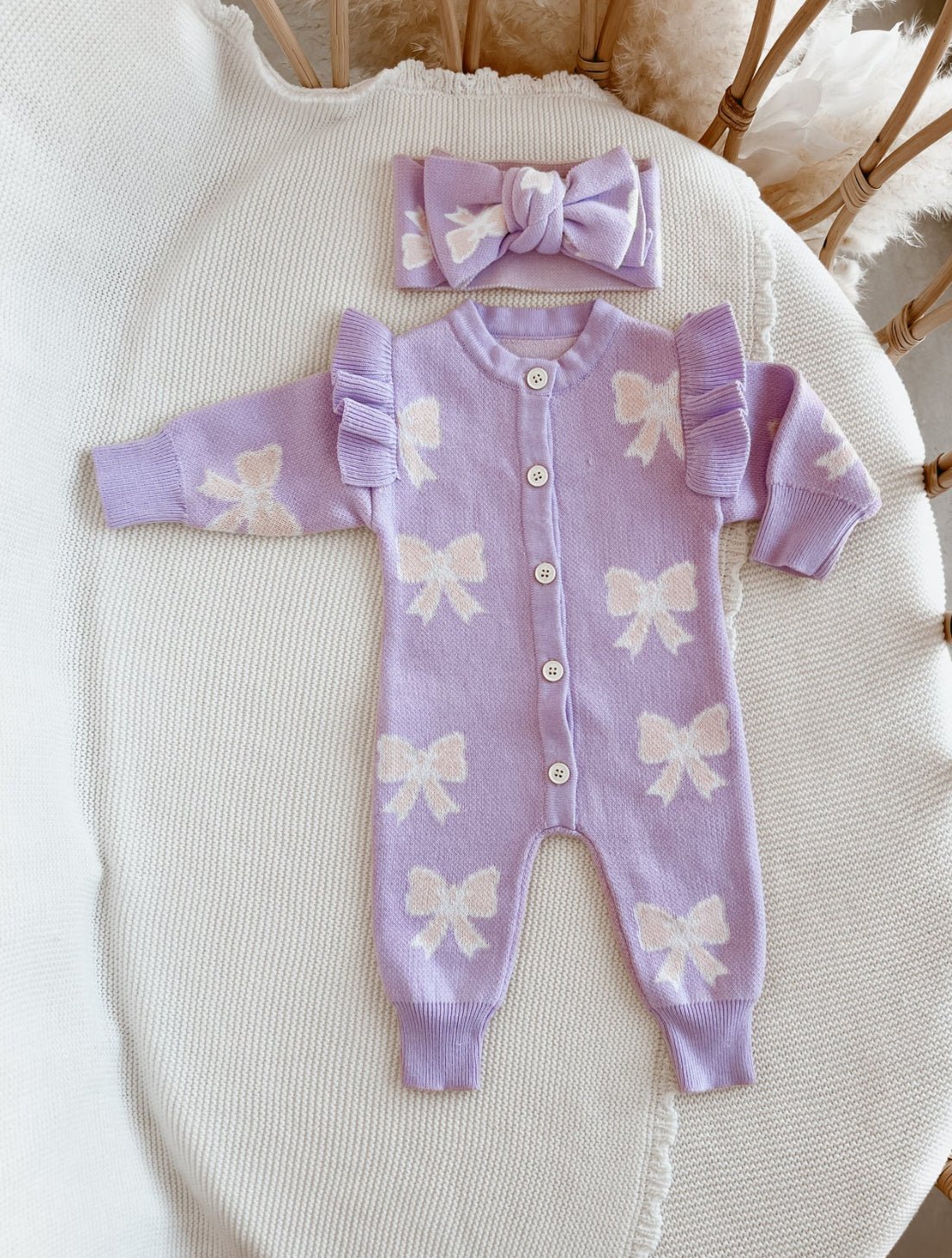 Easter Knit Purple Bow Romper