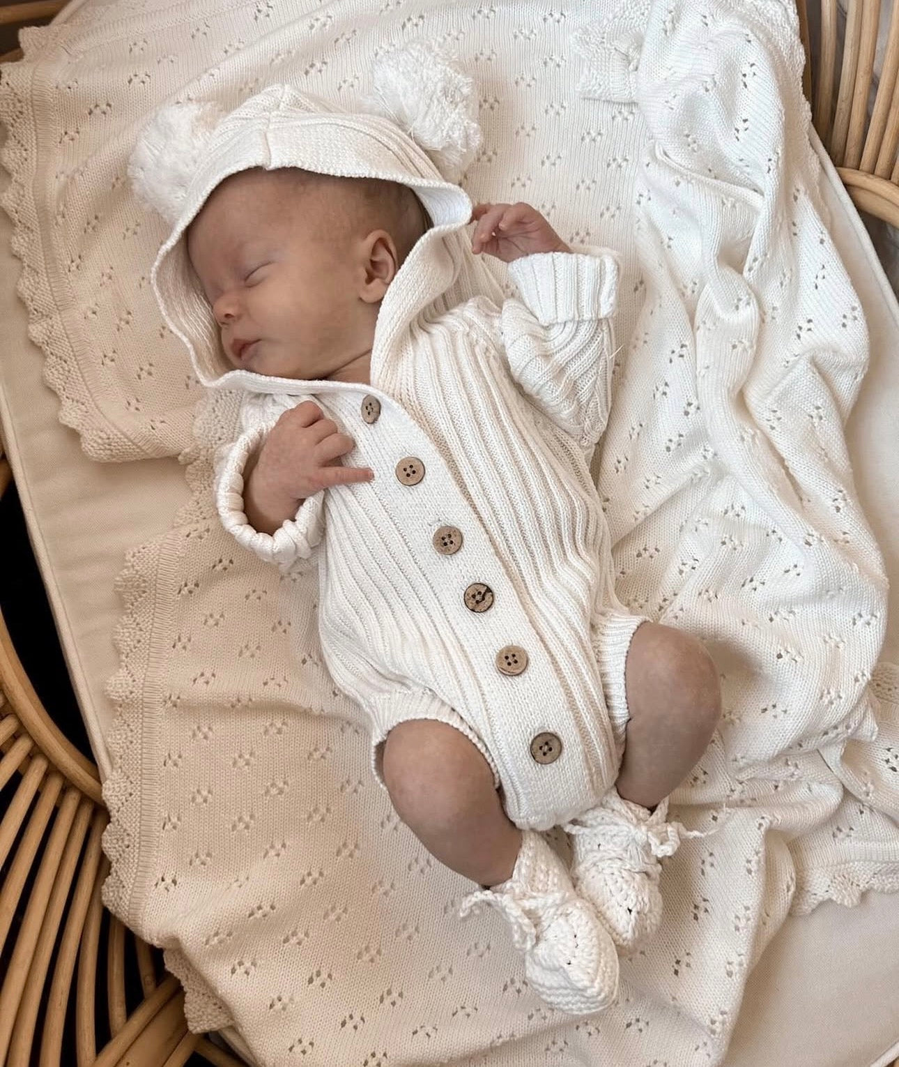 Pointelle Knit Blanket - Milk