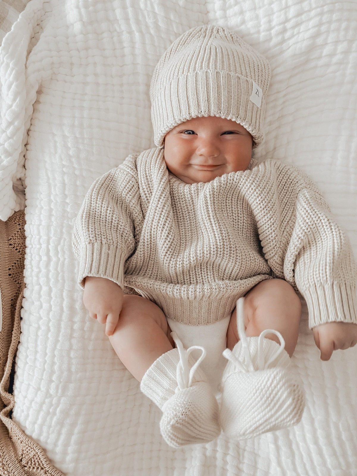 Knit Booties - Caramel Gingham