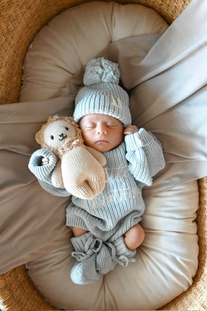 Knit Tie Booties - Sky