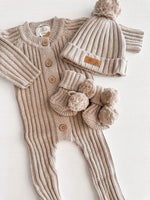 Knit Pom Booties - Oak