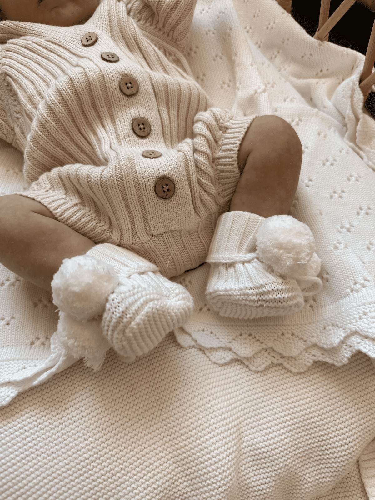 Knit Pom Booties - Milk