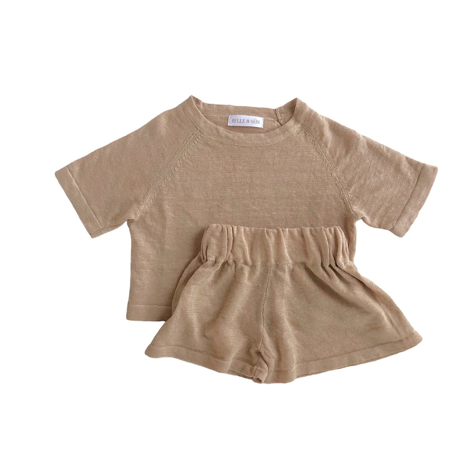 Linen Tee & Shorts Set - Mocha