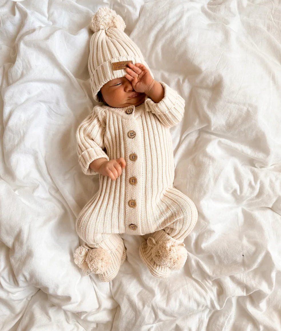 Knit Pom Booties - Honey Milk