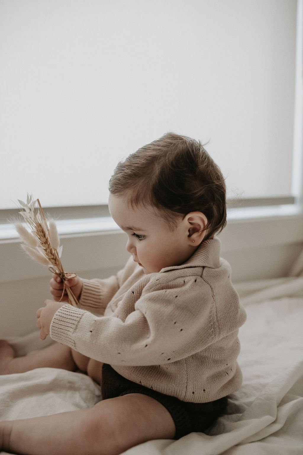 Pointelle Knit Long Sleeve Collared Shirt | Bone