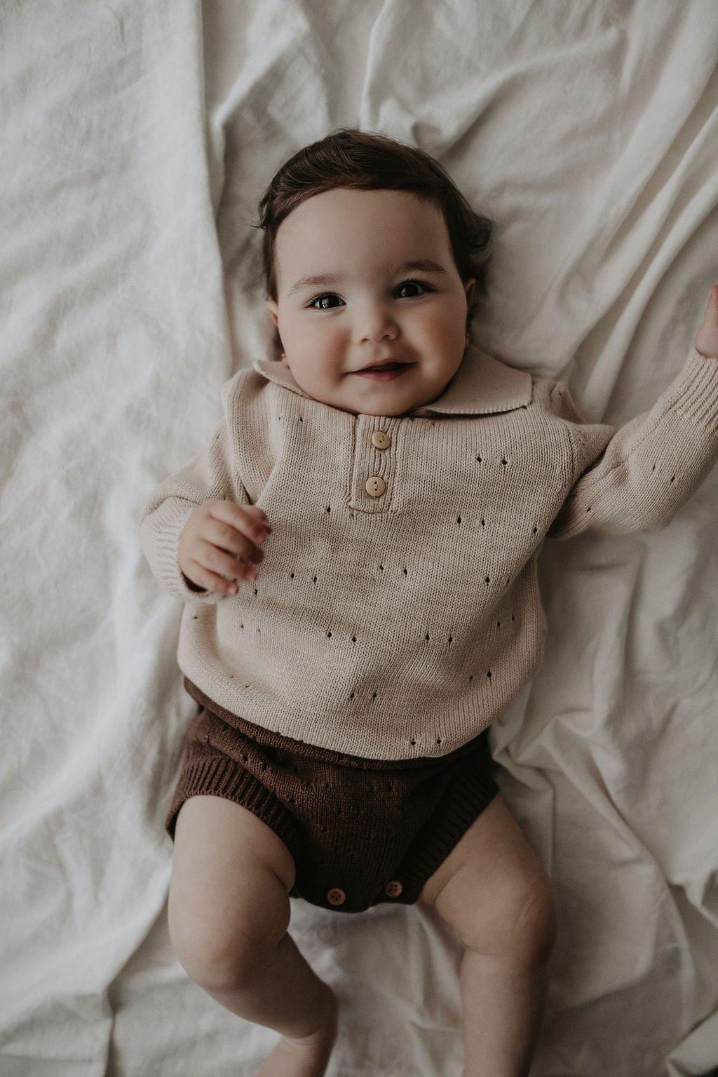 Pointelle Knit Long Sleeve Collared Shirt | Bone