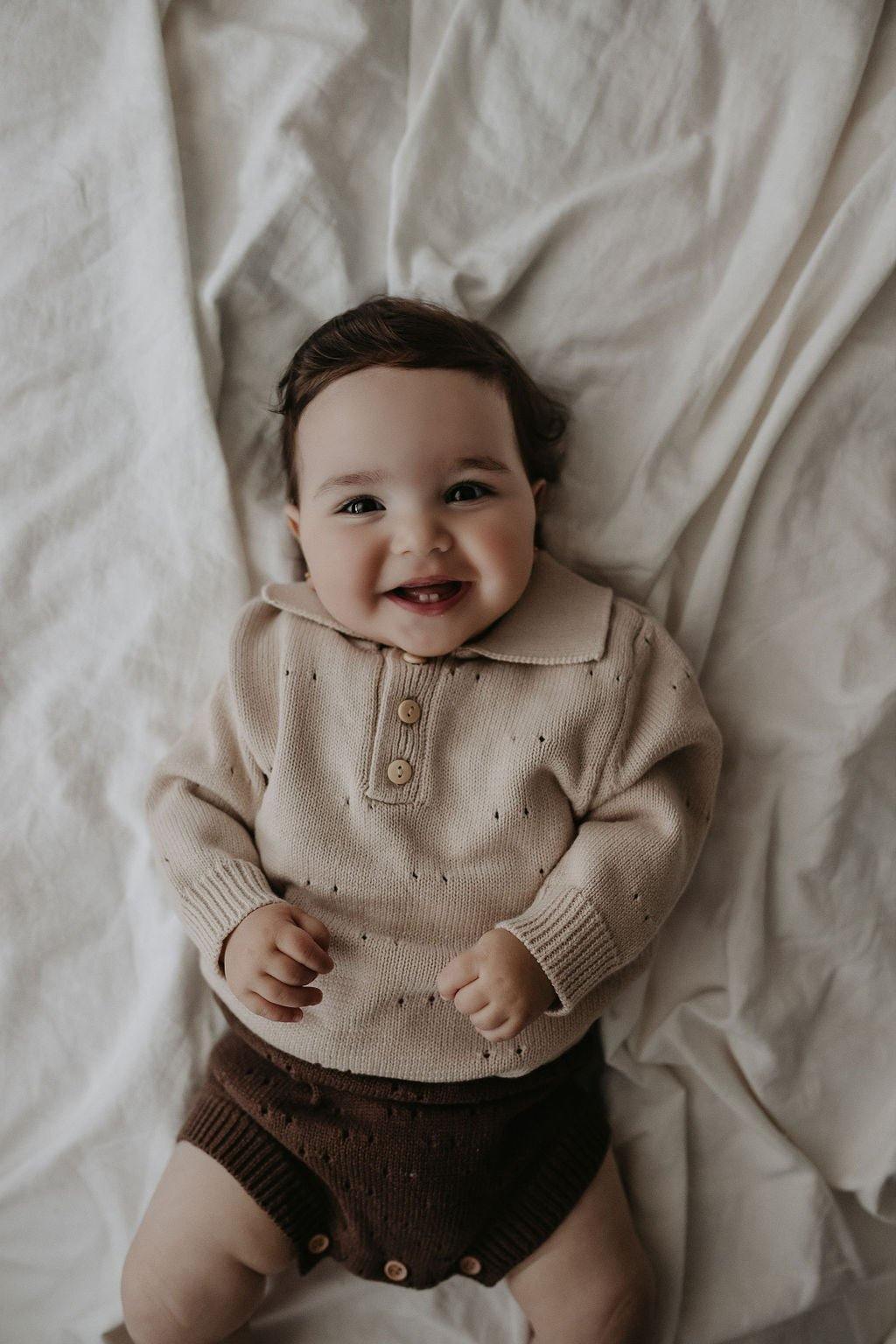 Pointelle Knit Long Sleeve Collared Shirt | Bone