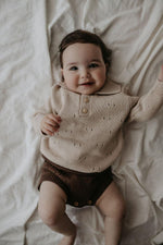 Pointelle Knit Long Sleeve Collared Shirt | Bone