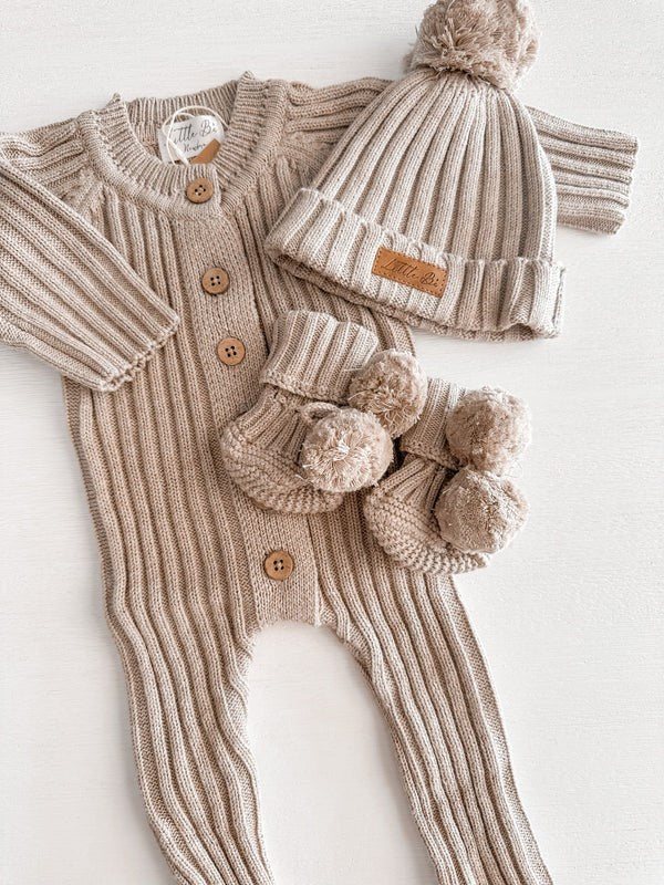 Knit Pom Booties - Honey Milk