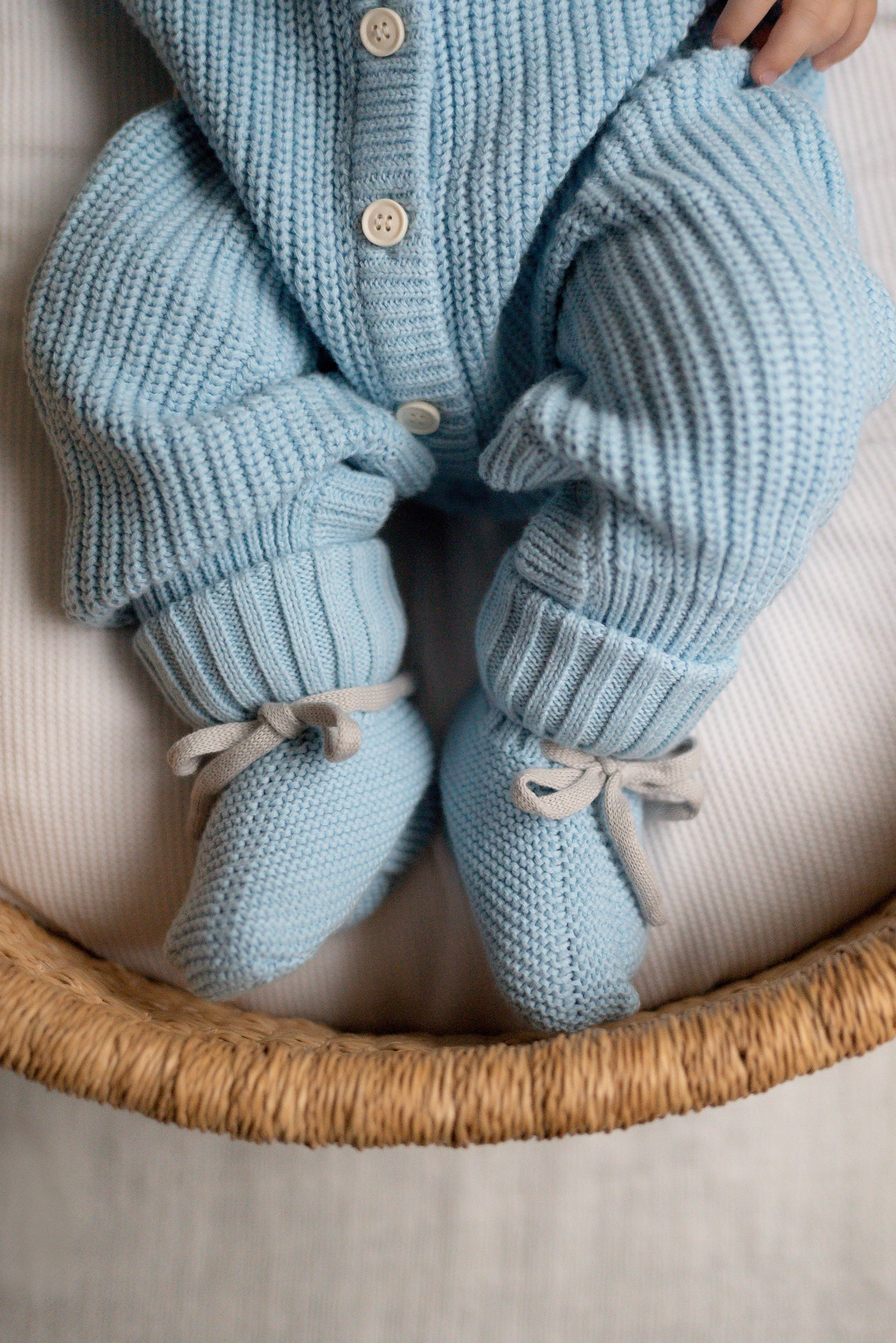Knit Tie Booties - Sky