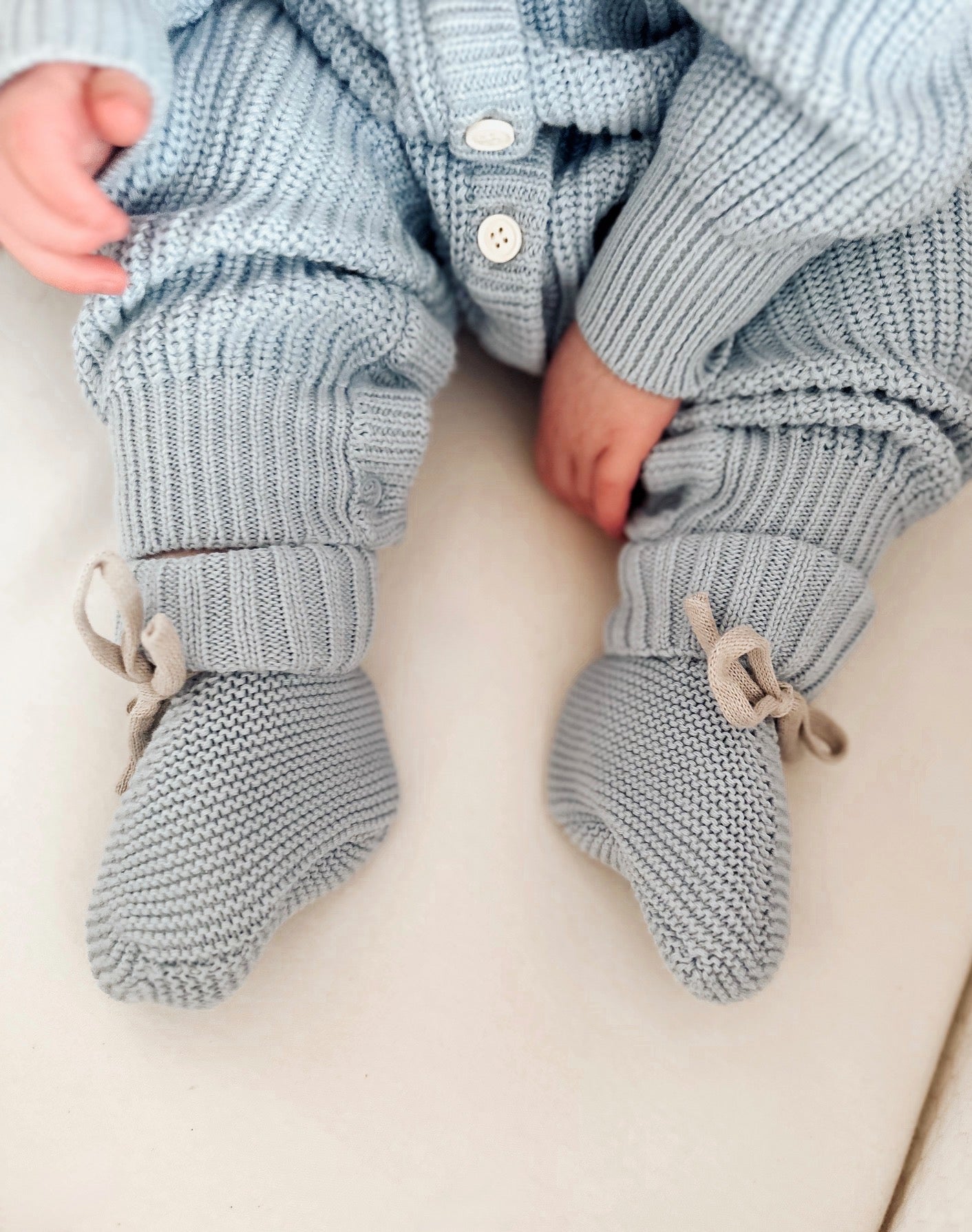 Knit Tie Booties - Peony