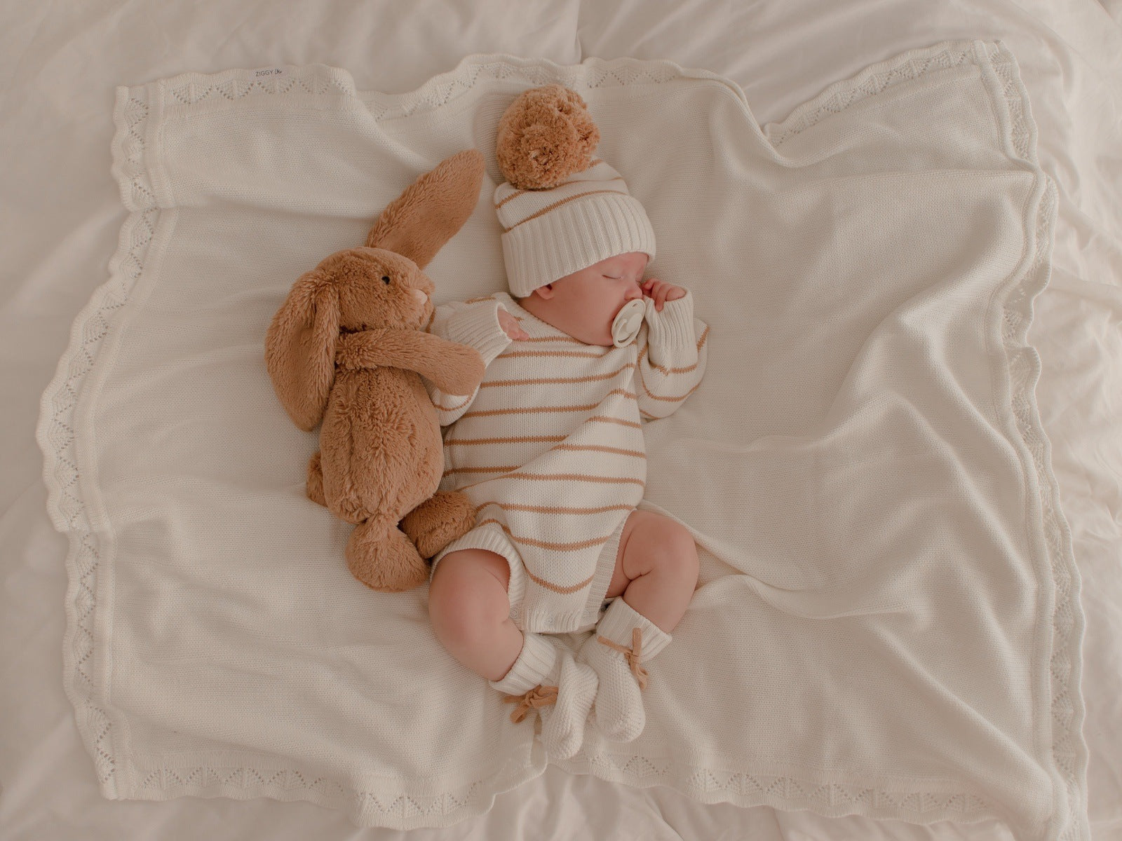 Caramel Stripes Knit Bubble Romper