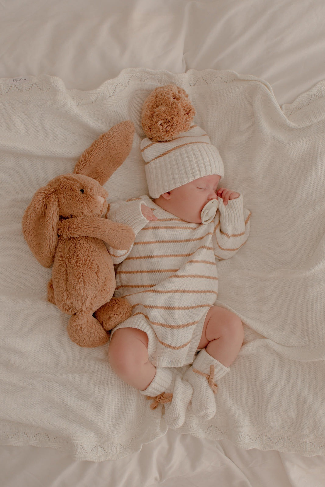 Caramel Stripes Knit Bubble Romper