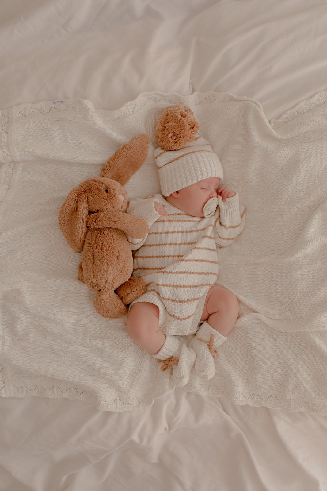 Caramel Stripes Knit Bubble Romper